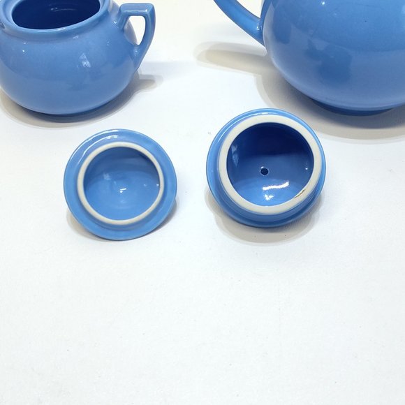 Lipton Tea Hall China Sadler Blue 1940 Ceramic Teapot Sugar Bowl Set Chipped Rim - Picture 3 of 8